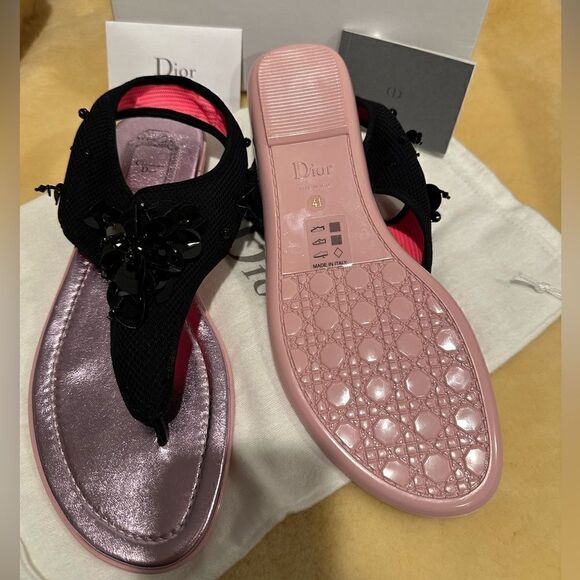 Christian Dior black nylon printed T-strap sandals size 41, NWT - Picture 6 of 10